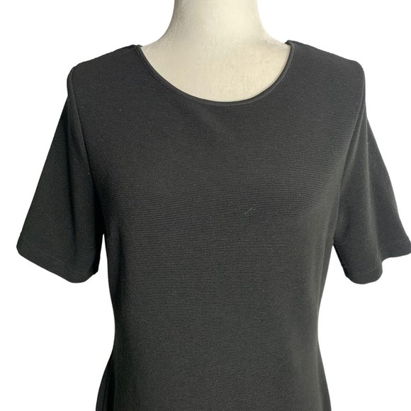 Mario Serrani Ribbed Knit Sheath Dress M Black Short Sleeves Knee Length Stretch - Picture 2 of 6